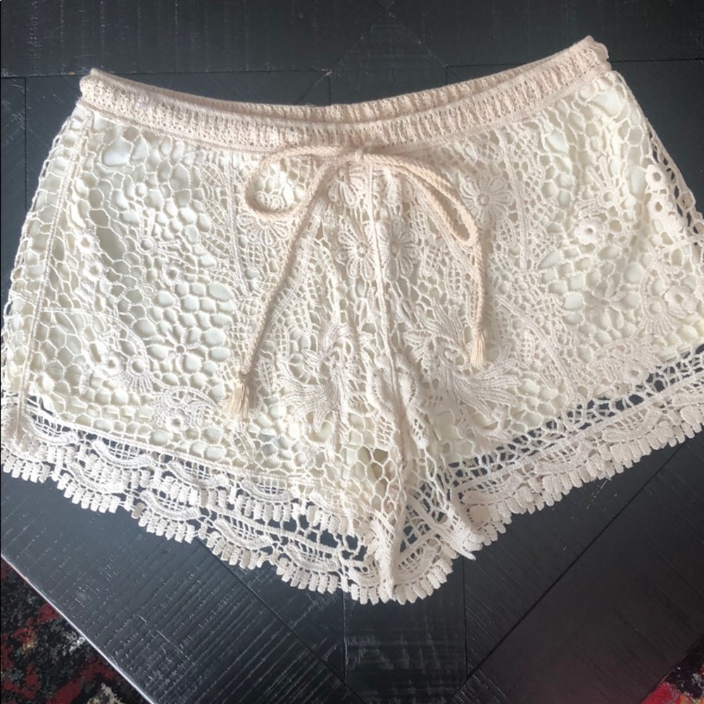 Cream crochet shorts